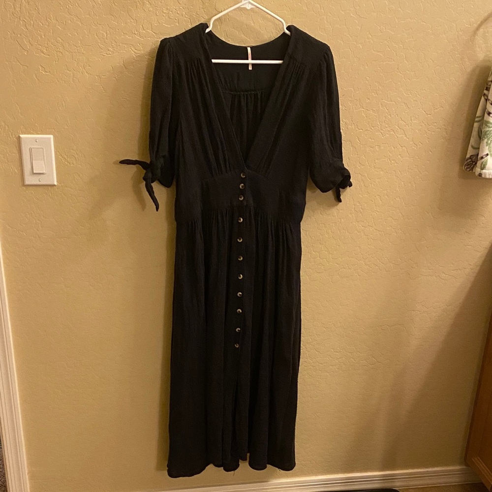 Free People Love My Life Black Button-Down Dress